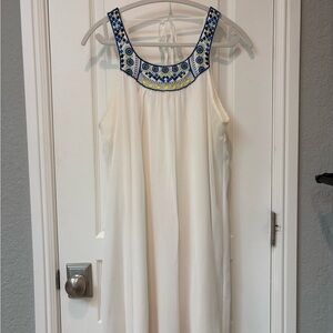 Charming Charlie Ivory Dress with Blue and Yellow Accents